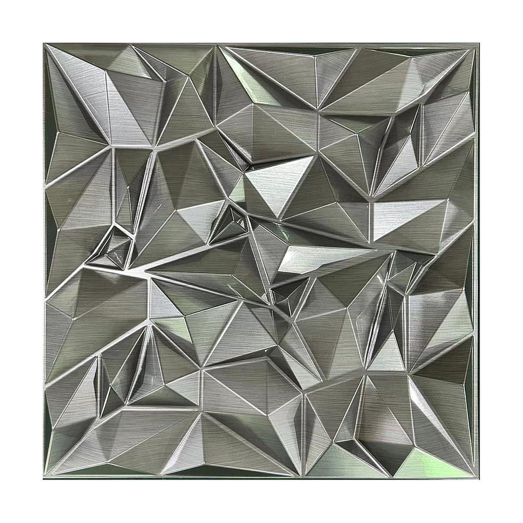 3D PVC Wall Panel, Faceted Diamond Design, Silver, Size: 500x500x1mm