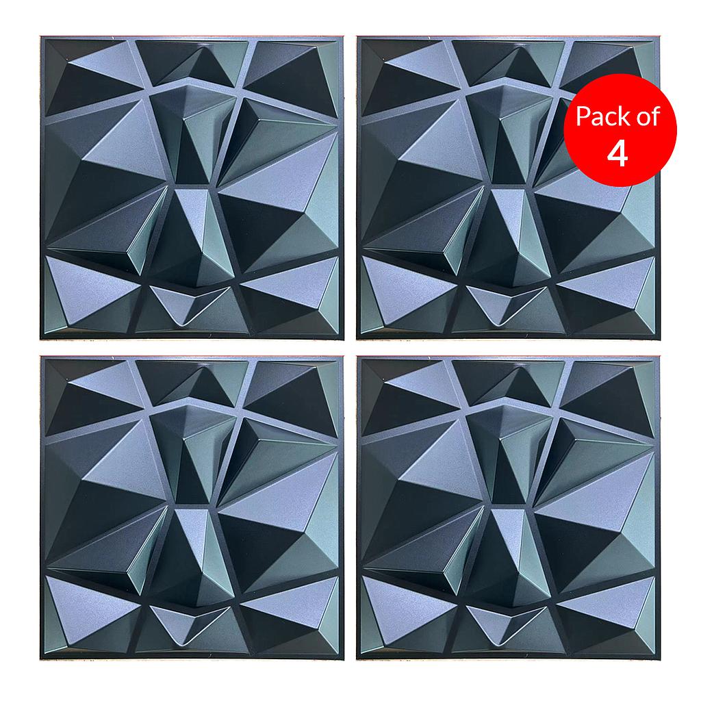 3D PVC Wall Panel, Faceted Diamond Design, Black Size: 500x500x1mm