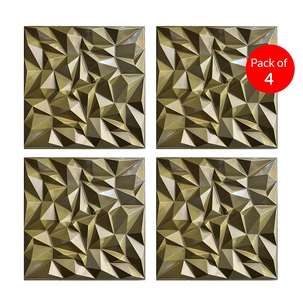 3D PVC Wall Panel, Faceted Diamond Design, Gold, Size: 500x500x1mm