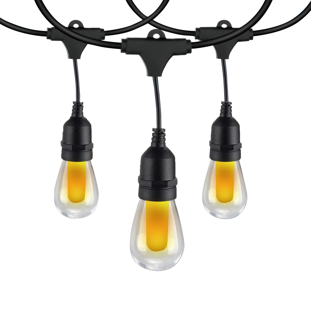 15M LED Bulb String Light Kit with 15 pcs Flame Effect Bulbs  &amp; UK Plug, 1800K, IP65 (2pcs extra spare bulbs included)