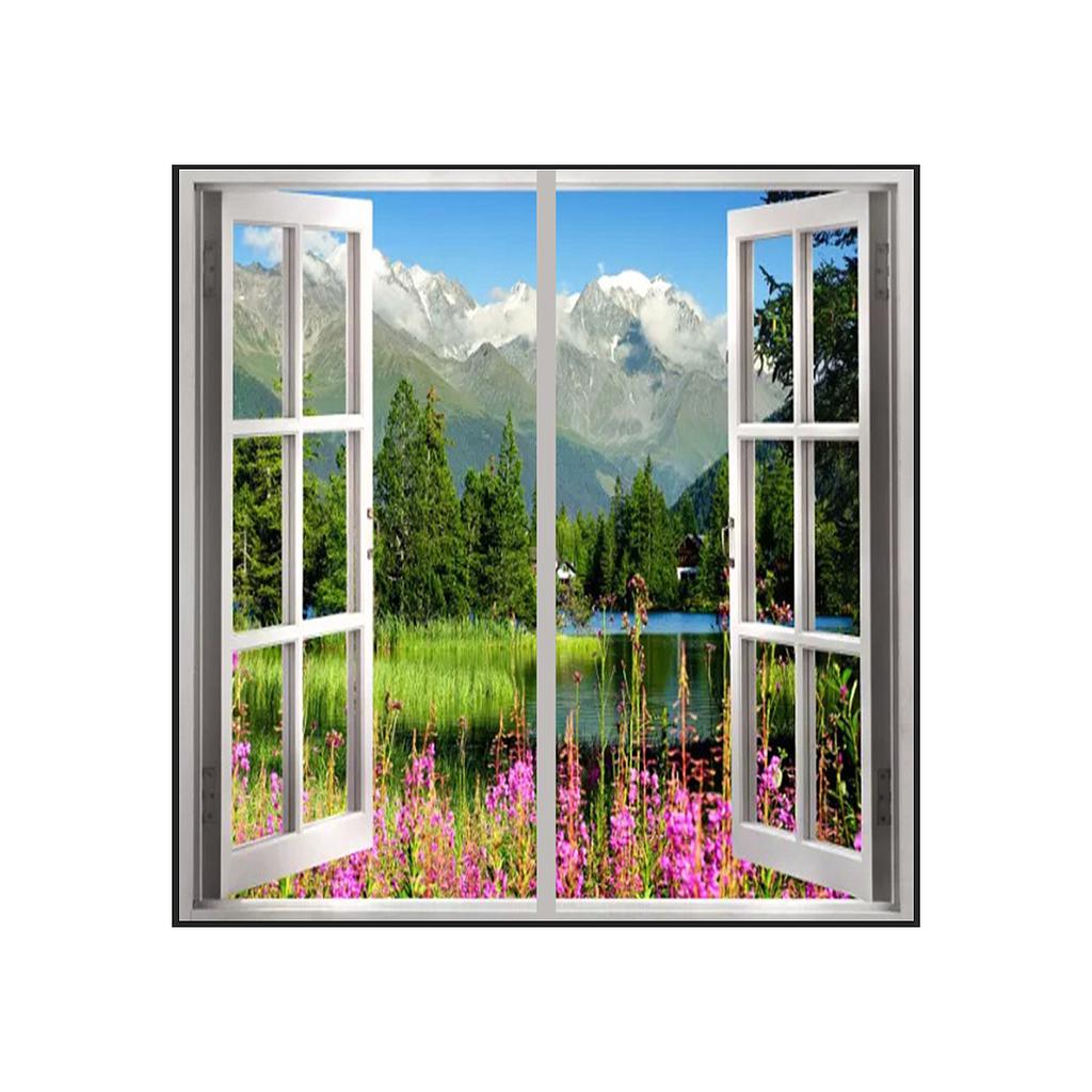 120x60 Landscape Window Panel set (2 pcs), 2 x 60W, With Wall mounting kit, Cloud covered mountains